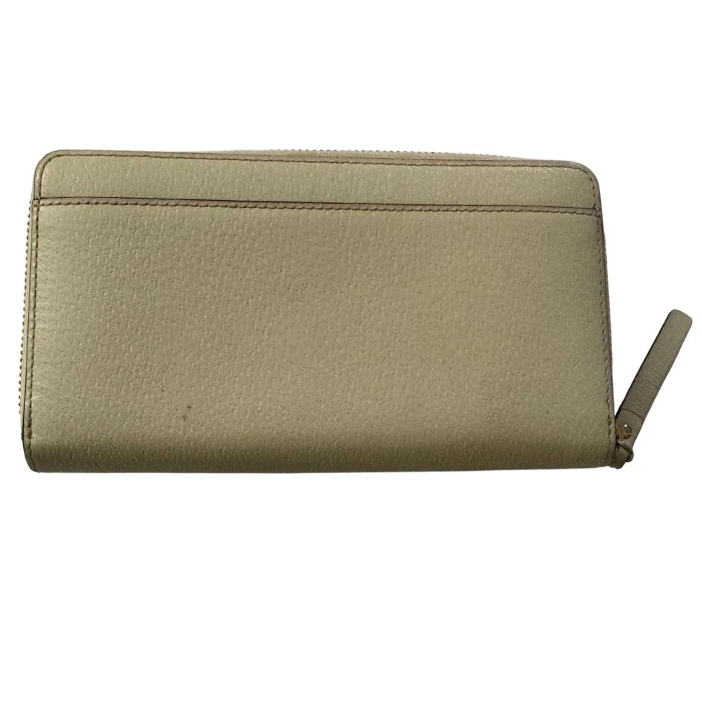 Kate Spade‎ Zip Around Wallet Womens OS Beige Good Pebbled Leather Polka Dot Int